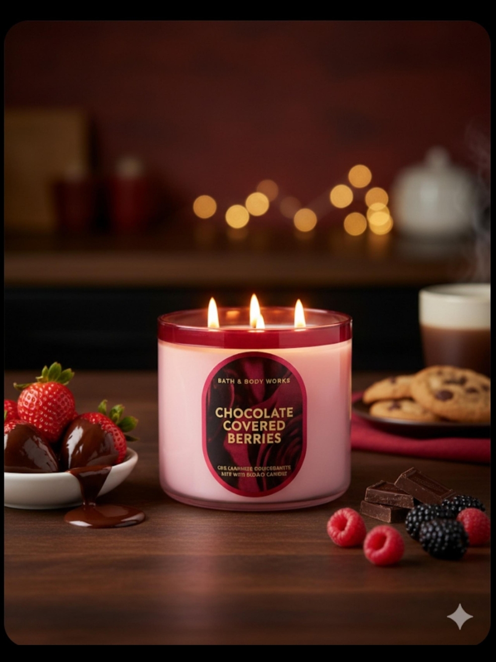 SOLD OUT Bath & Body Works Chocolate Covered Berries 3-Wick Candle - Pink - Picture 2 of 2